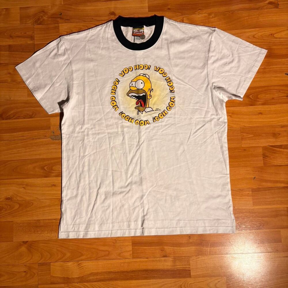 Vintage Simpsons Homer Simpson White Ringer Tee Cartoon Graphic Shirt Size L 90s